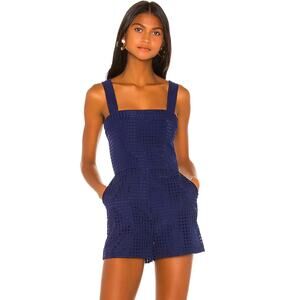 Amanda Uprichard Ace Gingham Sleeveless Romper Navy Blue Size Medium